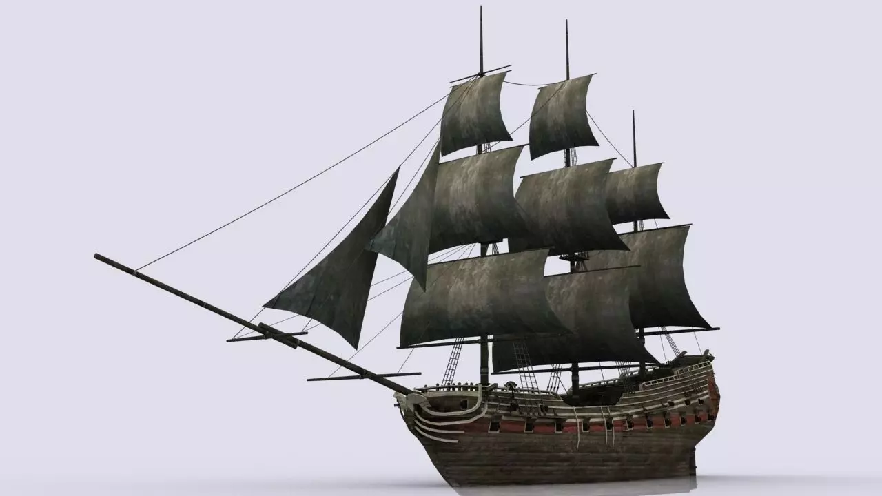 Old sailing warship Low-poly 3D model_0