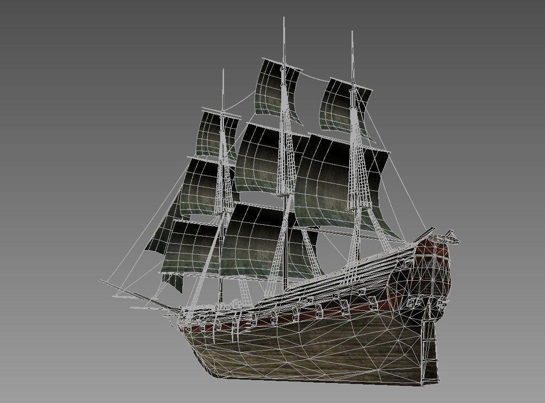 Old sailing warship Low-poly 3D model_8
