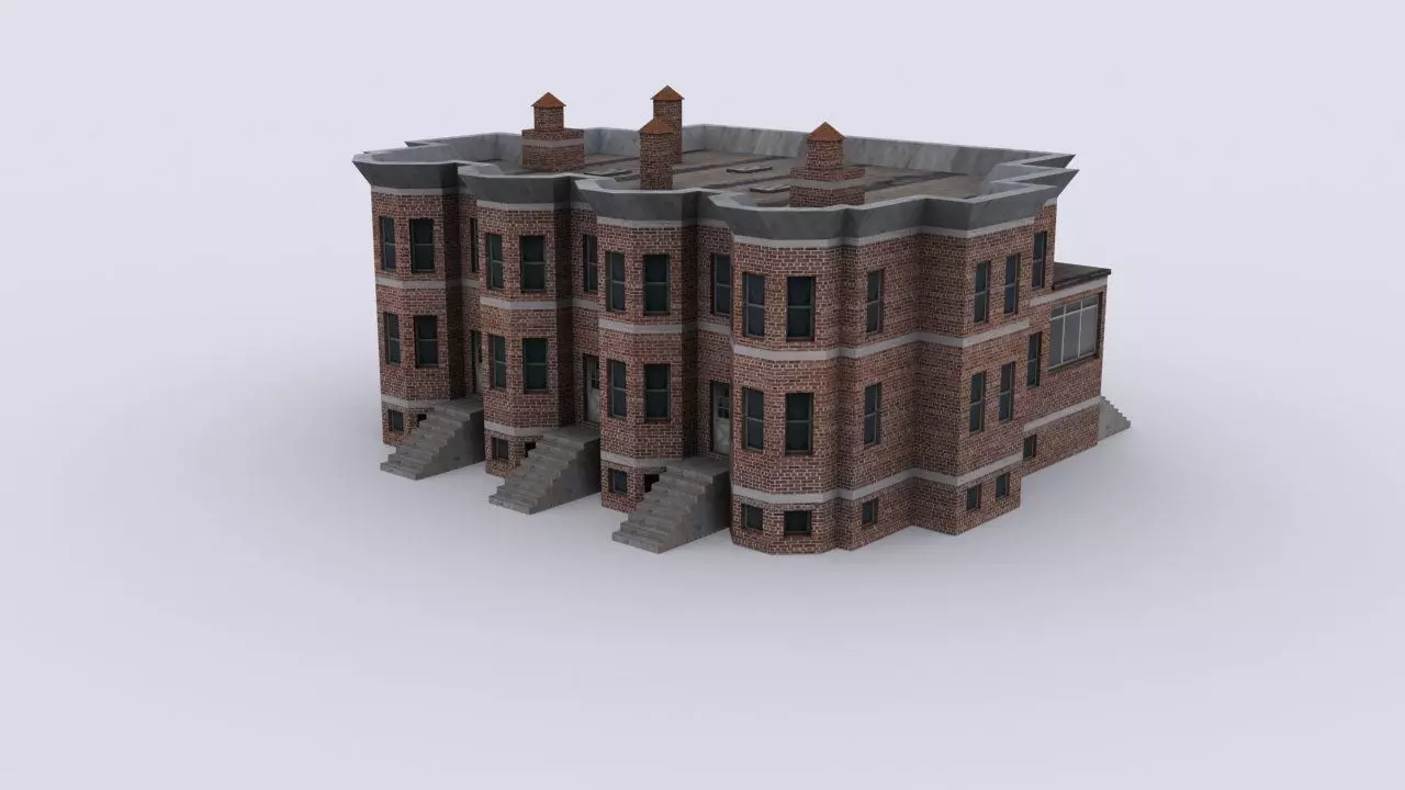 House brick building Low-poly 3D model_0