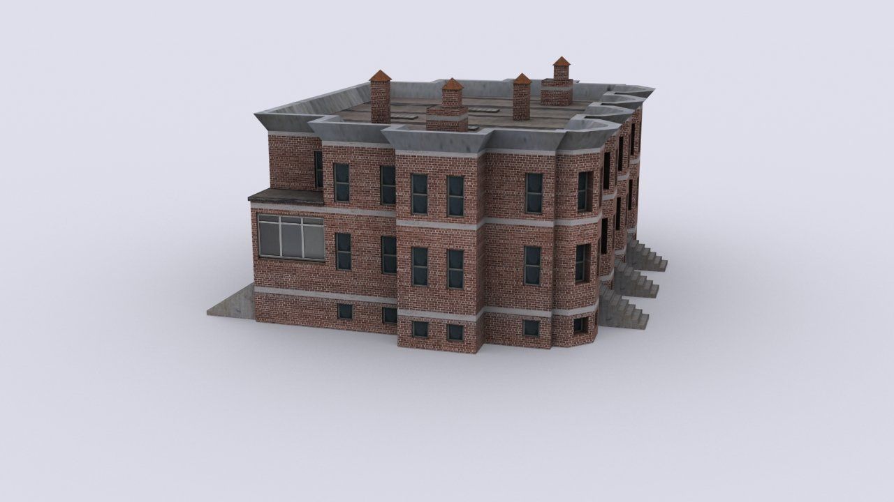 House brick building Low-poly 3D model_2