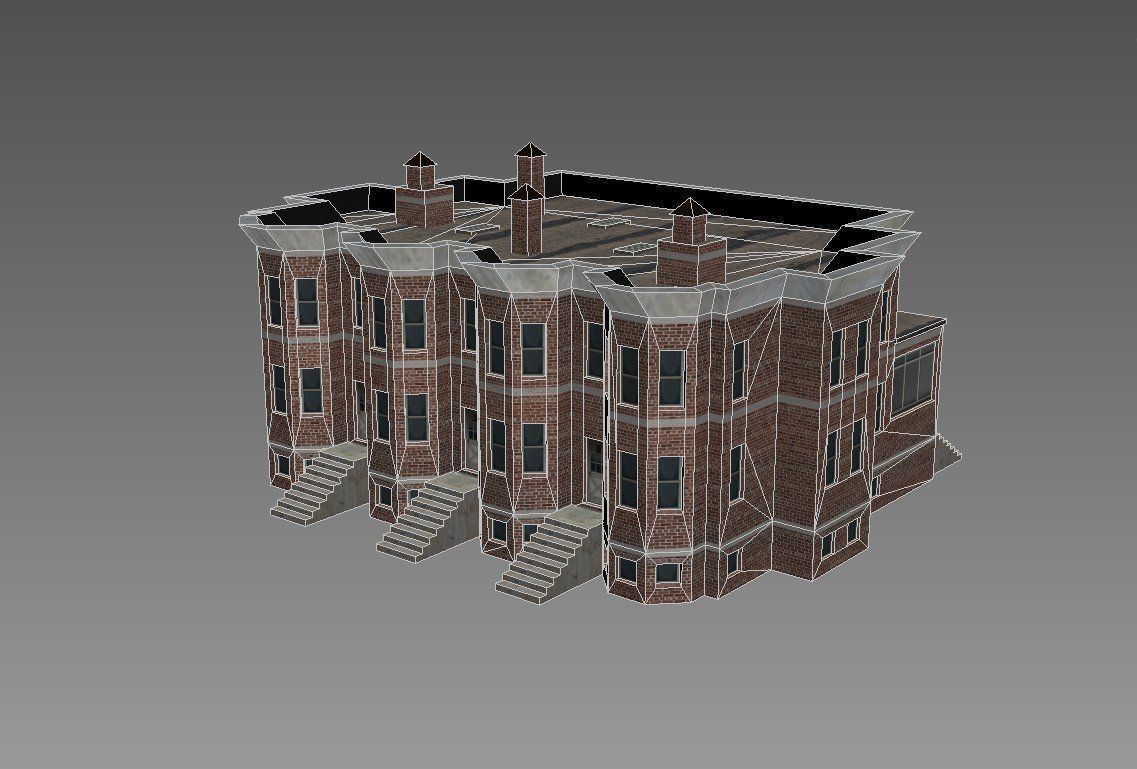 House brick building Low-poly 3D model_7