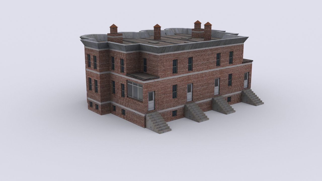 House brick building Low-poly 3D model_3