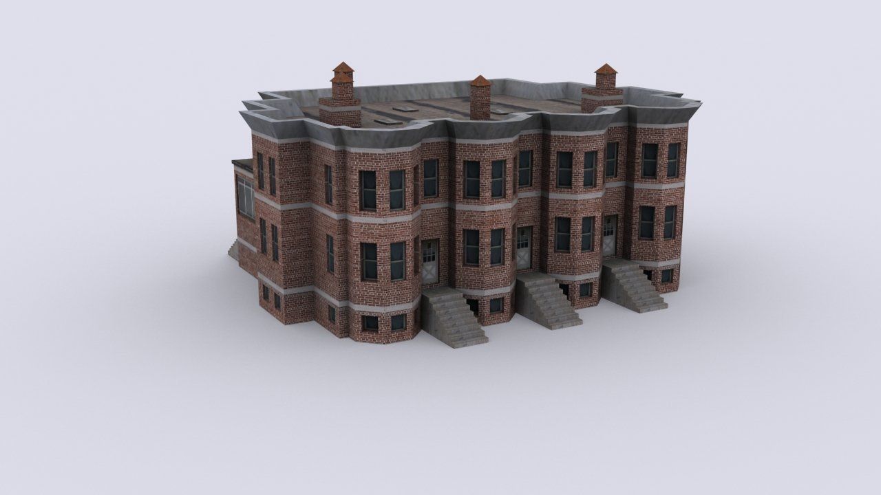 House brick building Low-poly 3D model_1