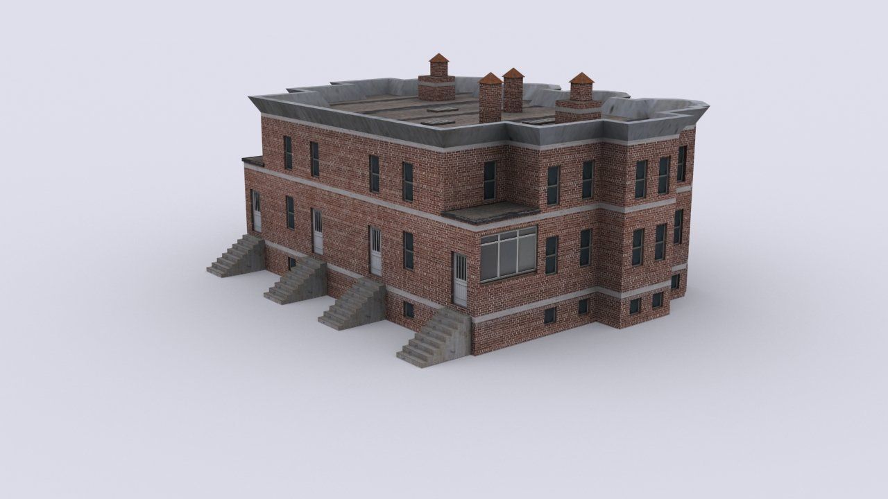 House brick building Low-poly 3D model_4