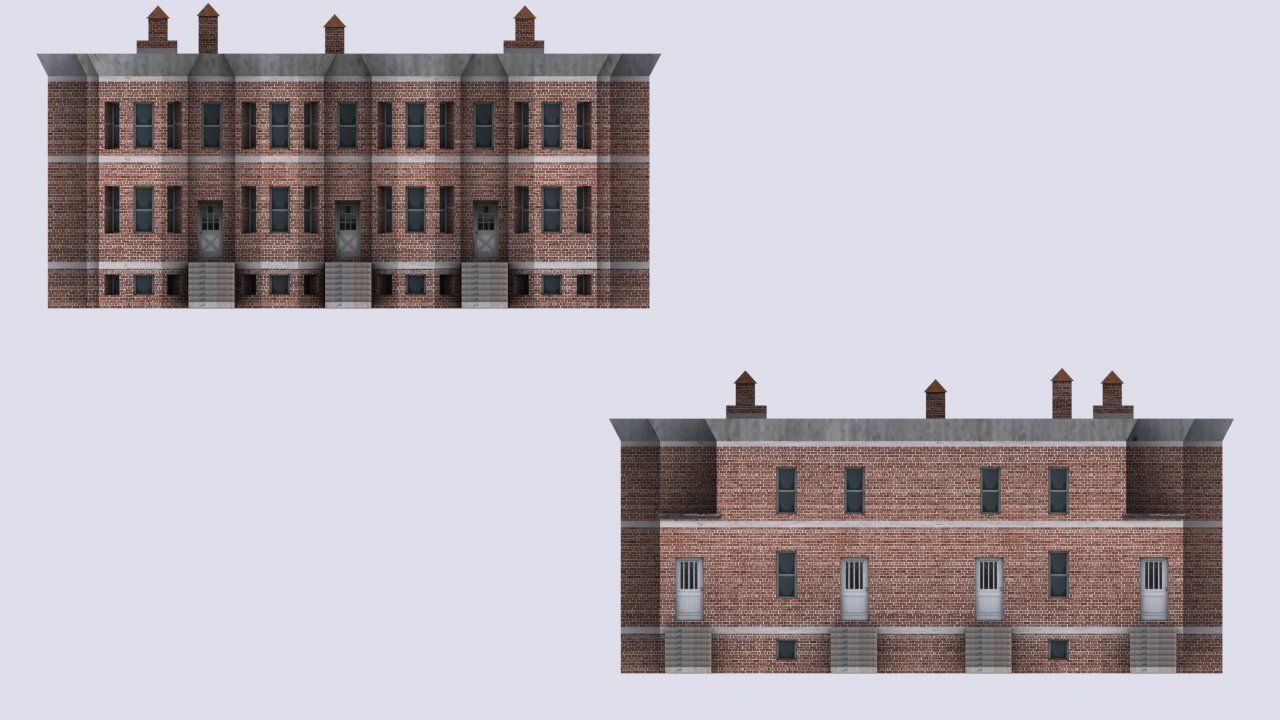 House brick building Low-poly 3D model_6