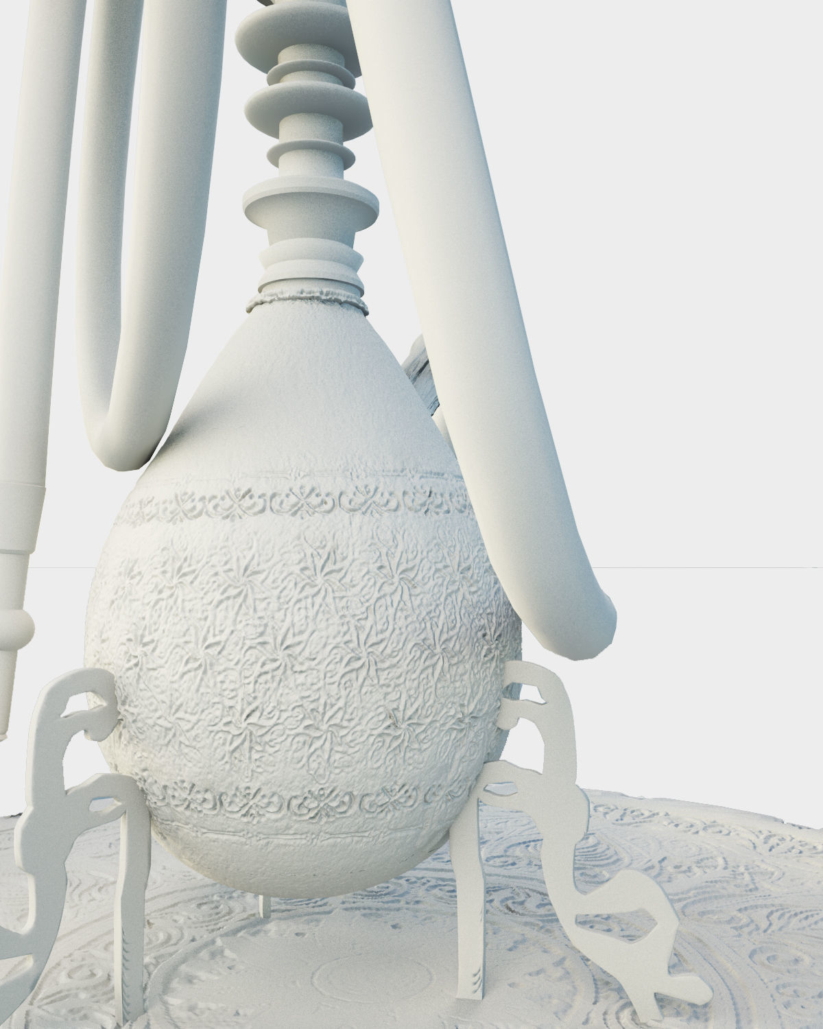 Traditional Old Style Yemeni Hookah 3D model_7
