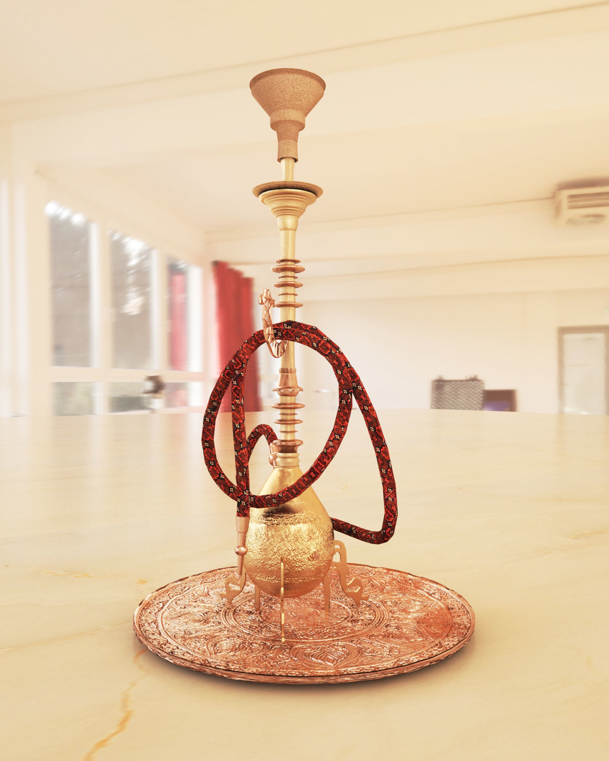 Traditional Old Style Yemeni Hookah 3D model_6