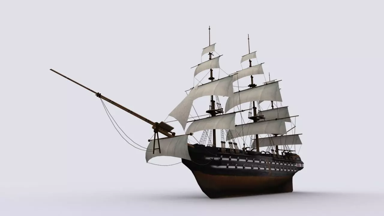 Sailing warship Low-poly 3D model_0