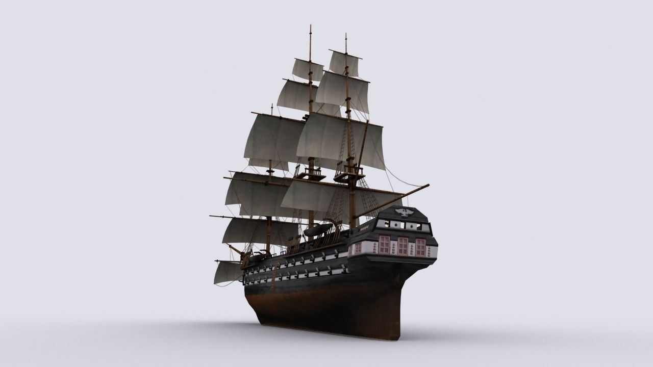 Sailing warship Low-poly 3D model_2