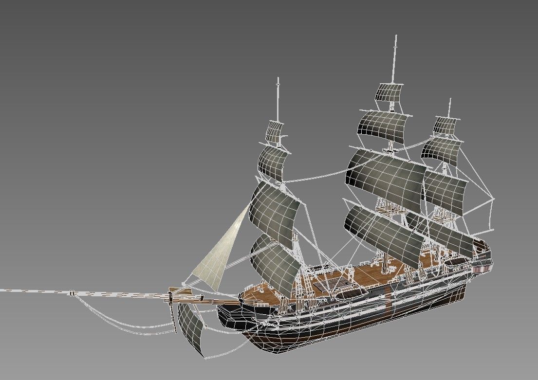 Sailing warship Low-poly 3D model_4