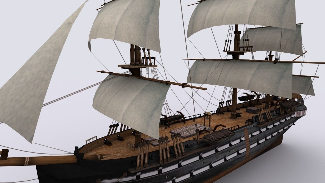 Sailing warship Low-poly 3D model_3