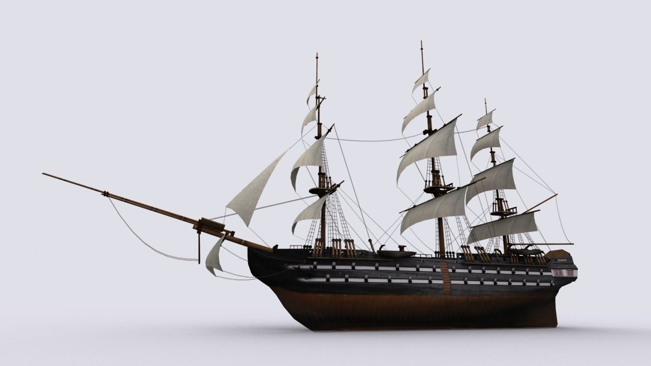 Sailing warship Low-poly 3D model_1