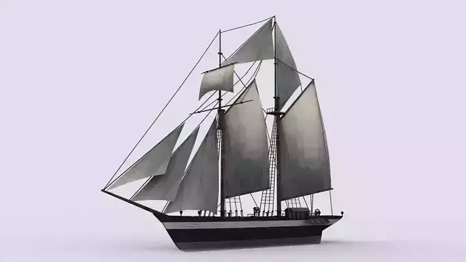 Schooner sailing ship Low-poly 3D model