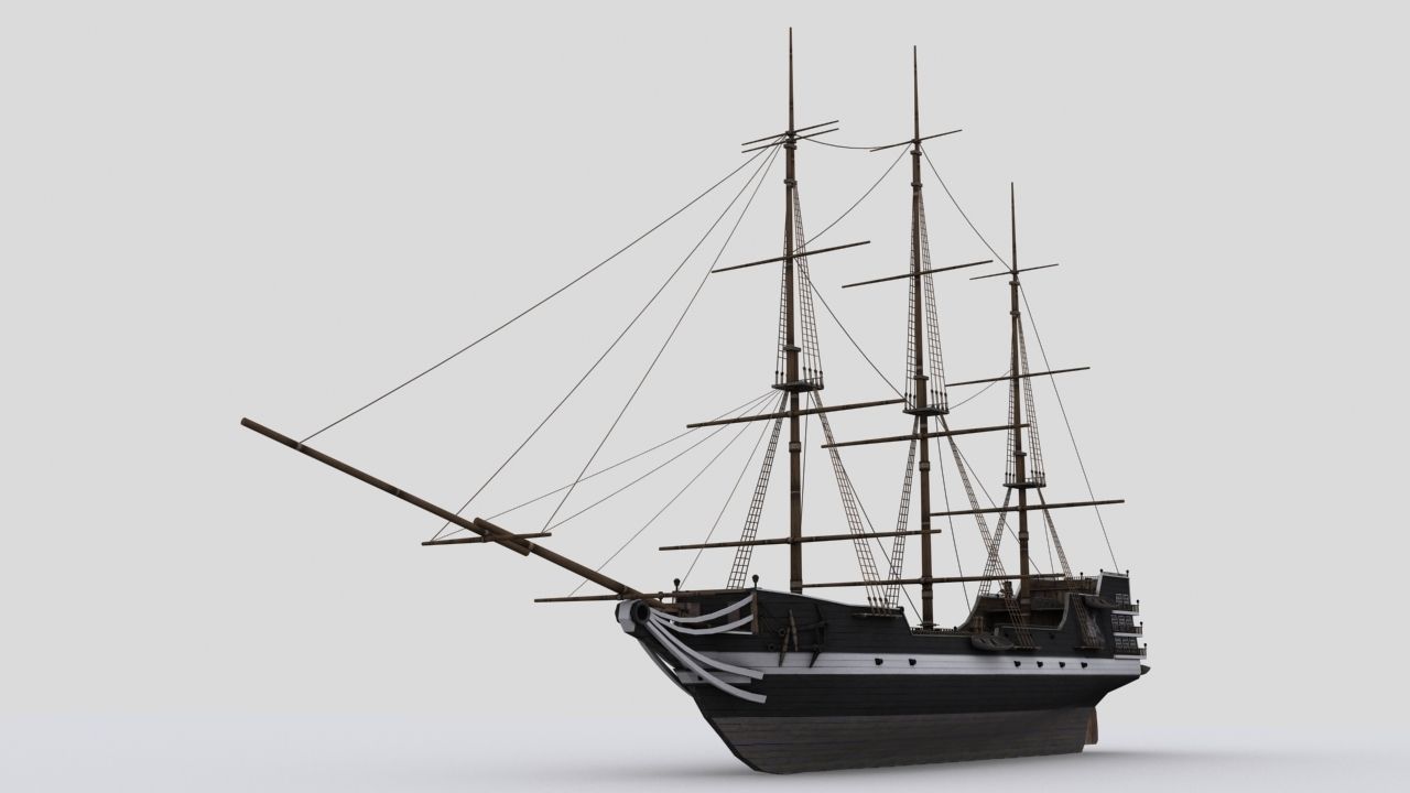 Sailing ship Low-poly 3D model_2