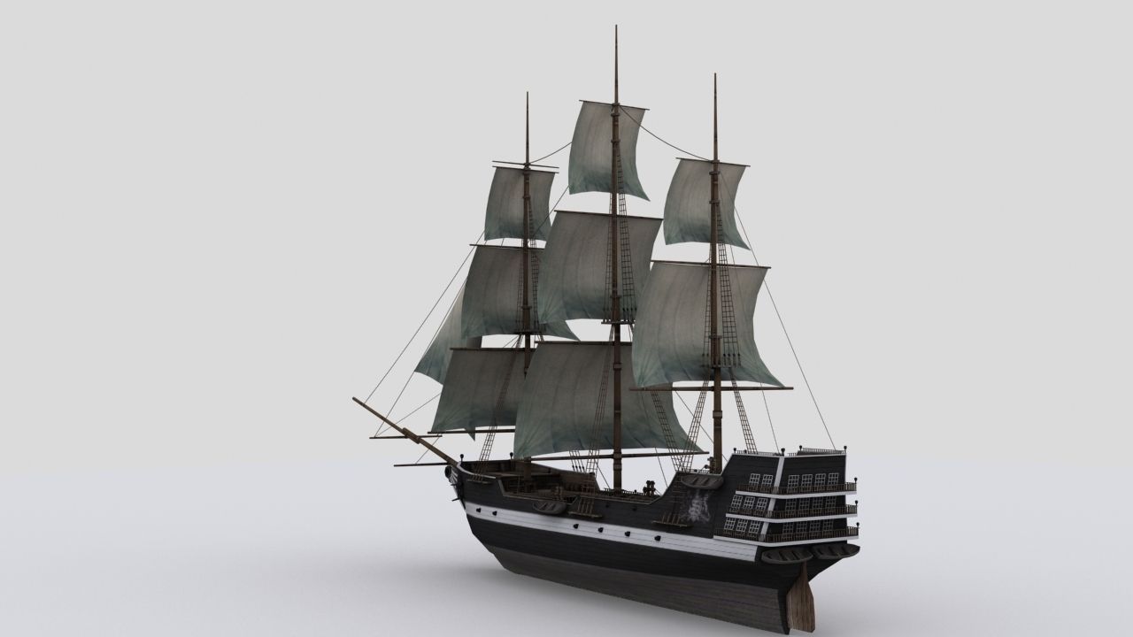 Sailing ship Low-poly 3D model_1