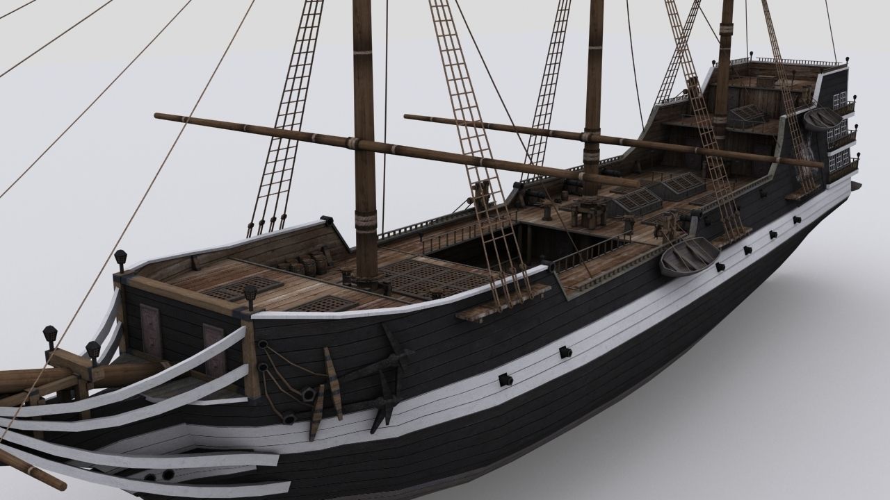 Sailing ship Low-poly 3D model_3