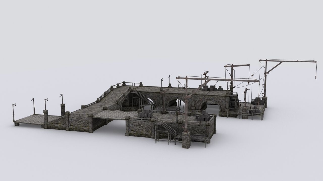 Wharf medival Low-poly 3D model_2