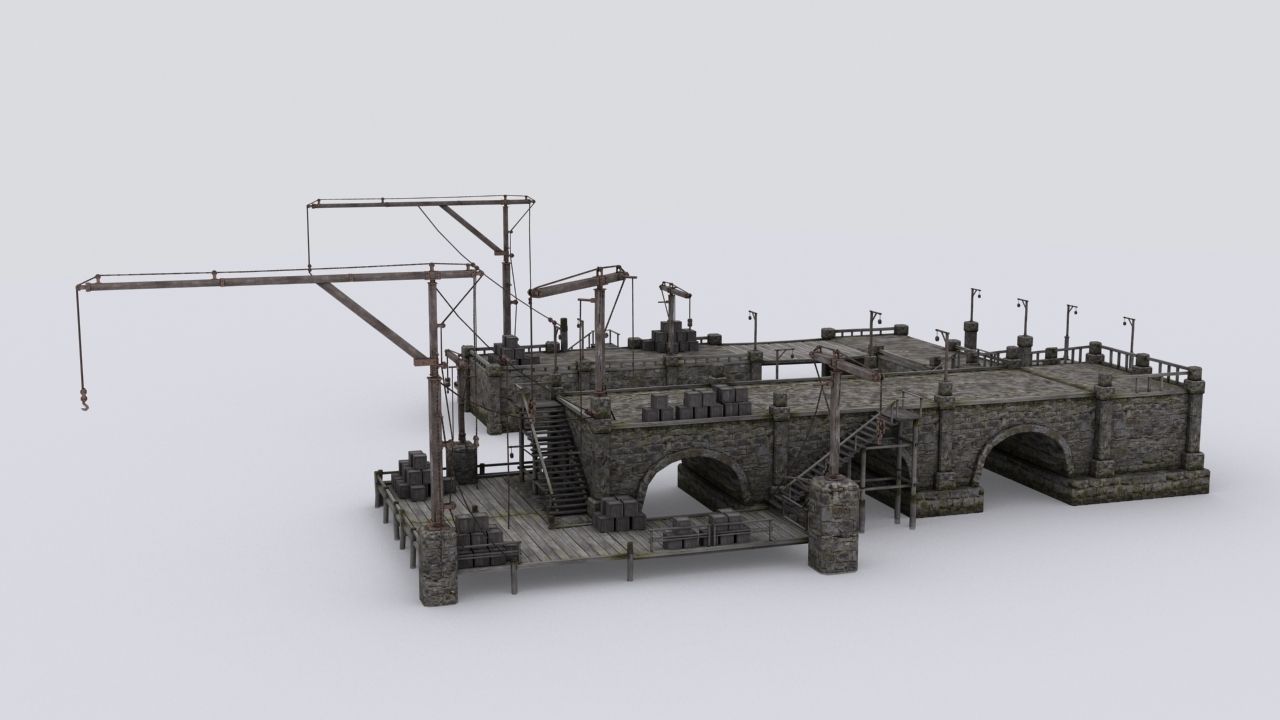Wharf medival Low-poly 3D model_3