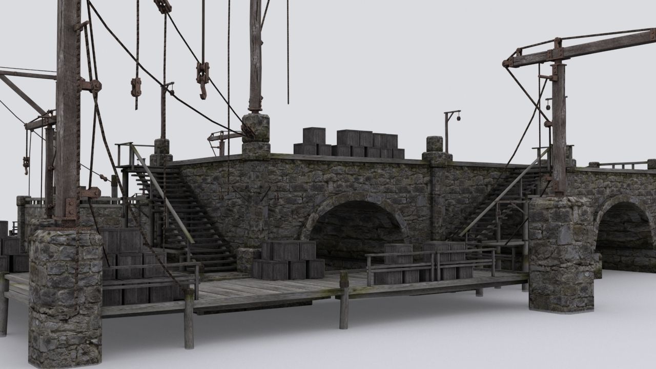 Wharf medival Low-poly 3D model_10