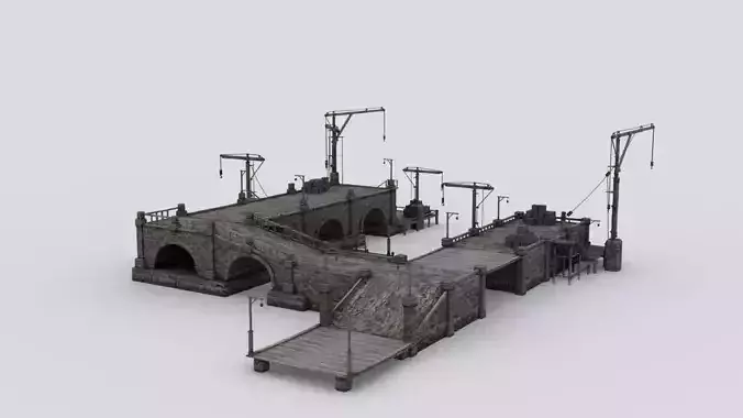 Wharf medival Low-poly 3D model
