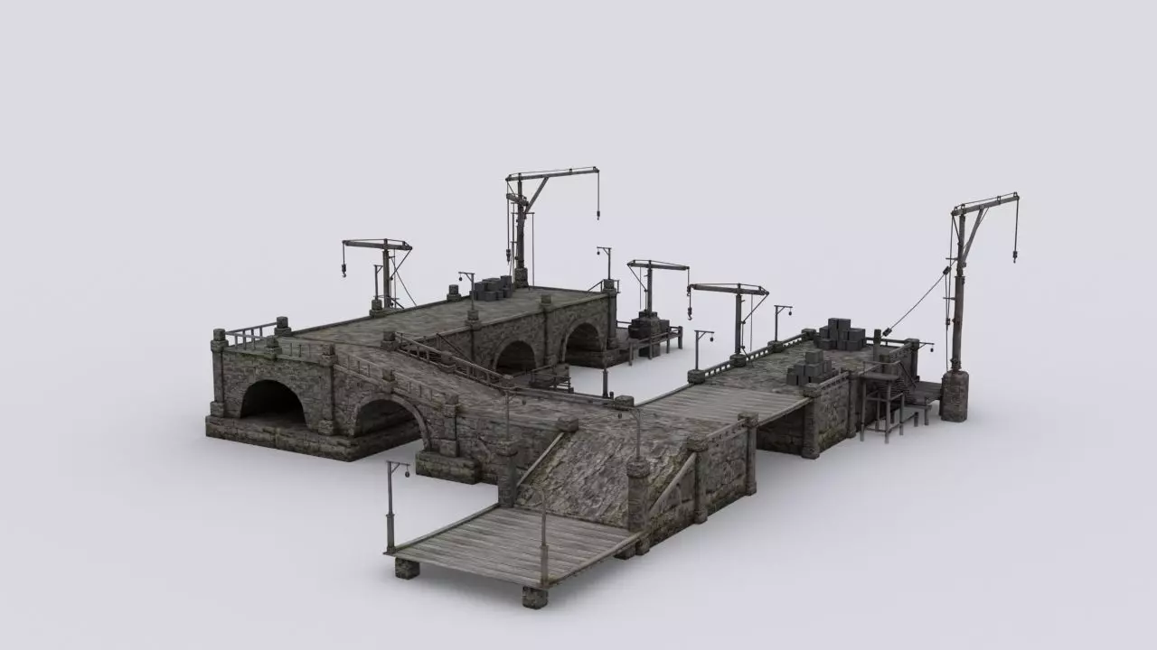 Wharf medival Low-poly 3D model_0
