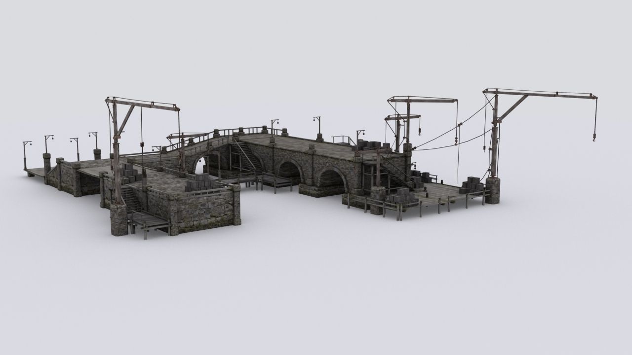 Wharf medival Low-poly 3D model_1