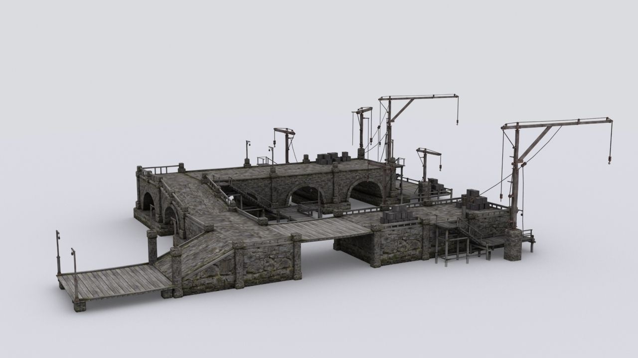Wharf medival Low-poly 3D model_5