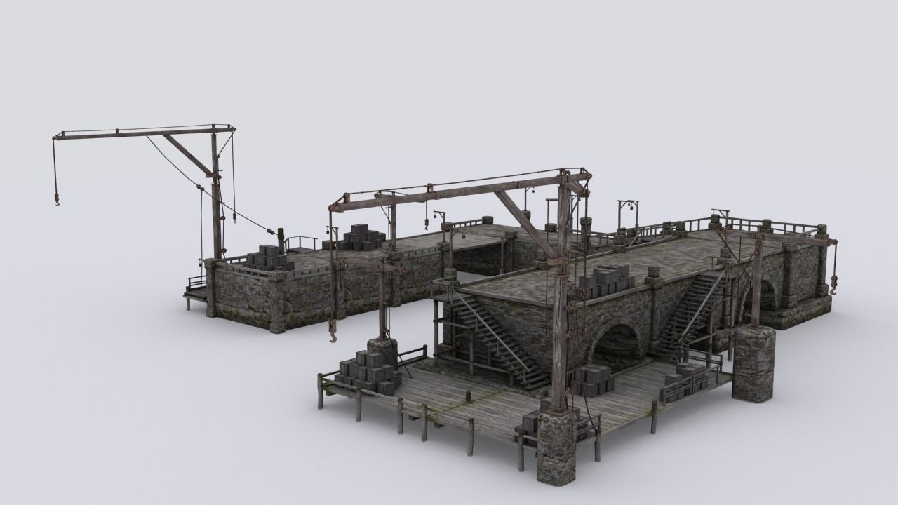 Wharf medival Low-poly 3D model_7