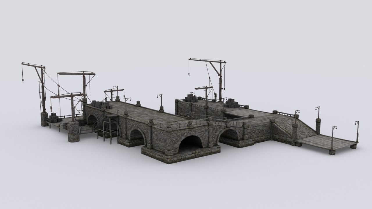Wharf medival Low-poly 3D model_4