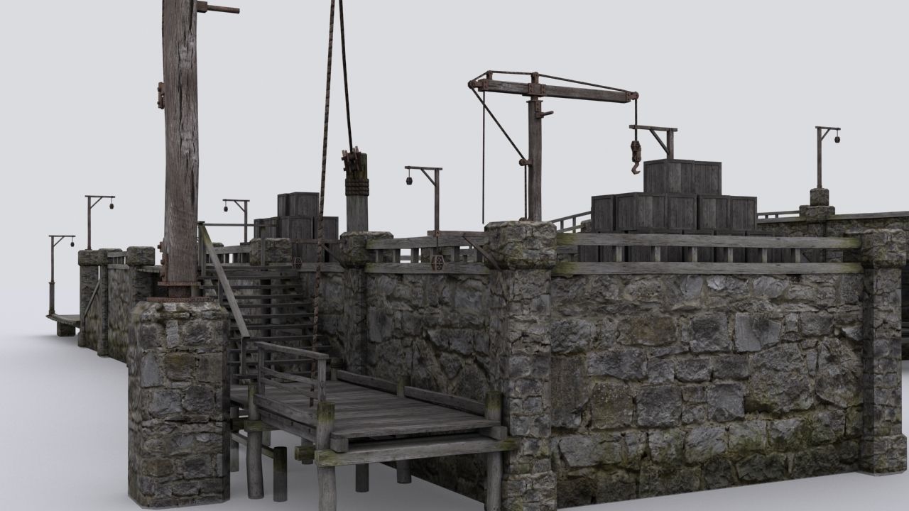 Wharf medival Low-poly 3D model_12