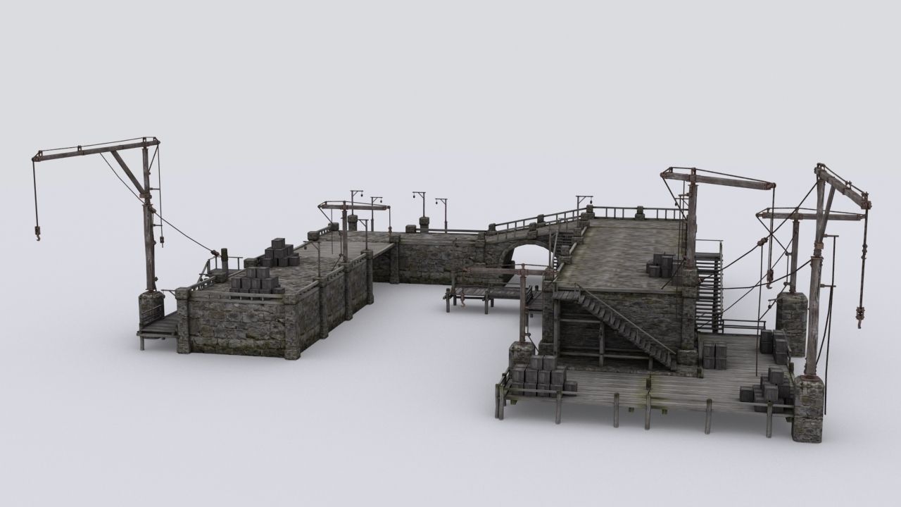 Wharf medival Low-poly 3D model_6