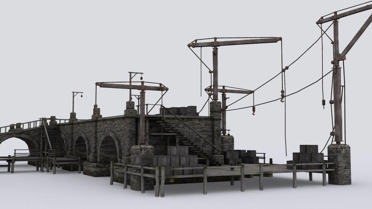 Wharf medival Low-poly 3D model_9