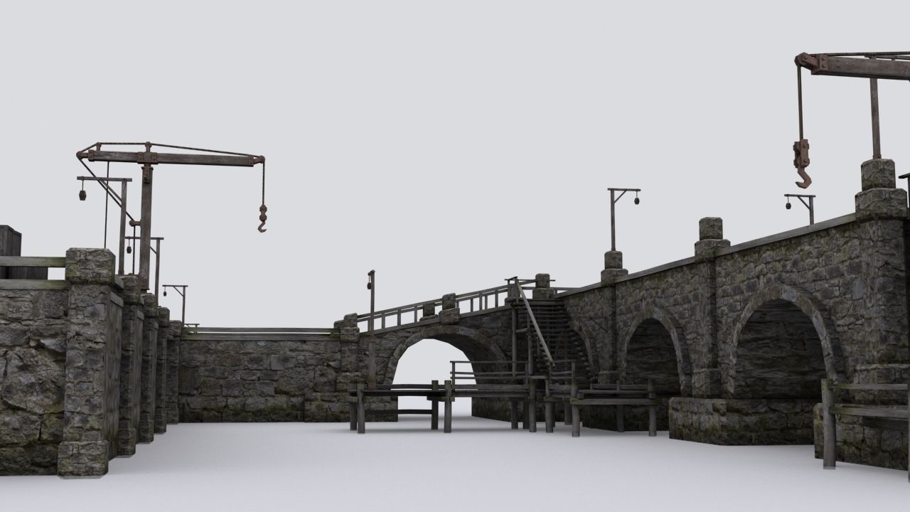 Wharf medival Low-poly 3D model_11