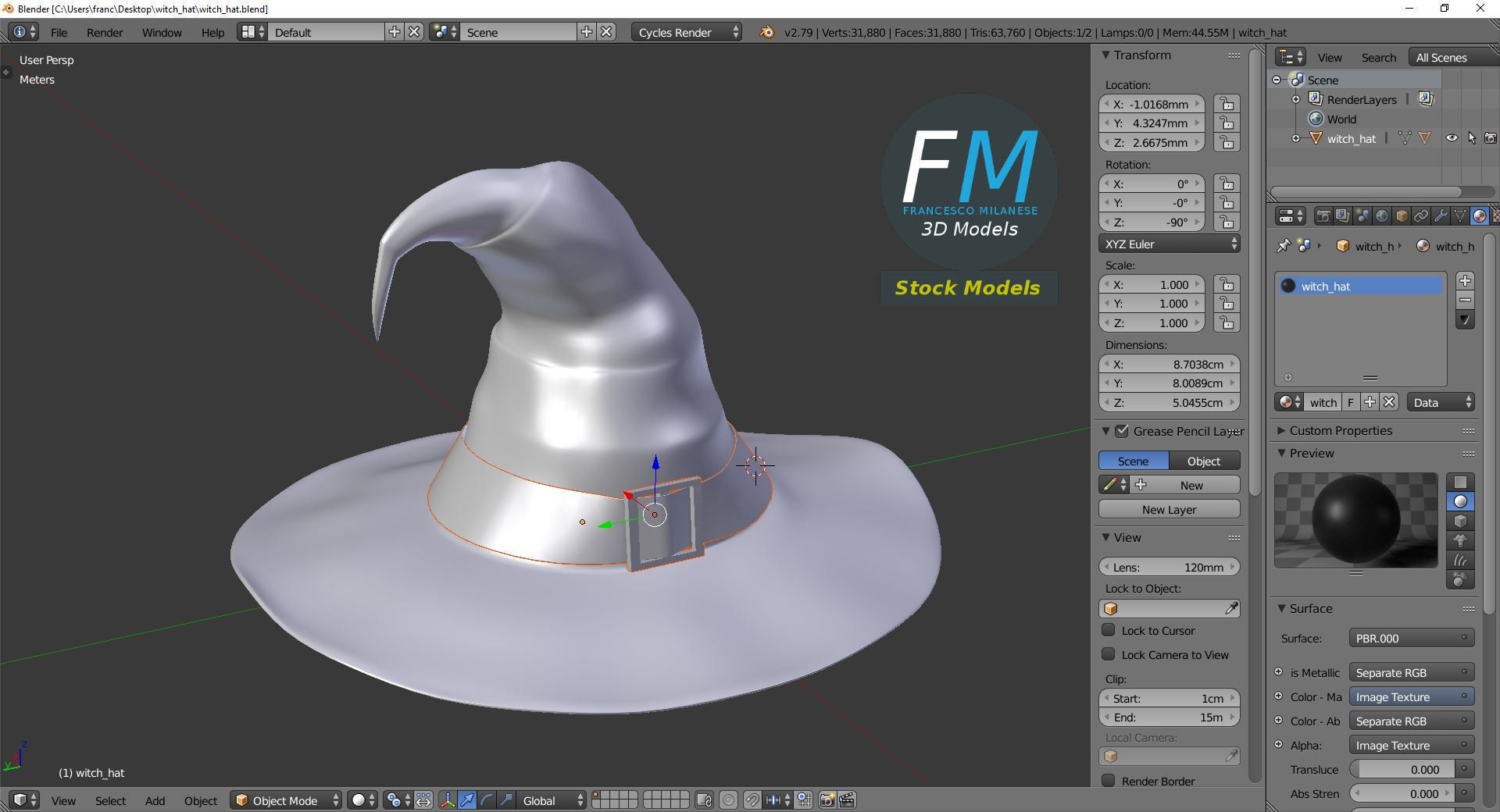 Witch hat 3D model_9