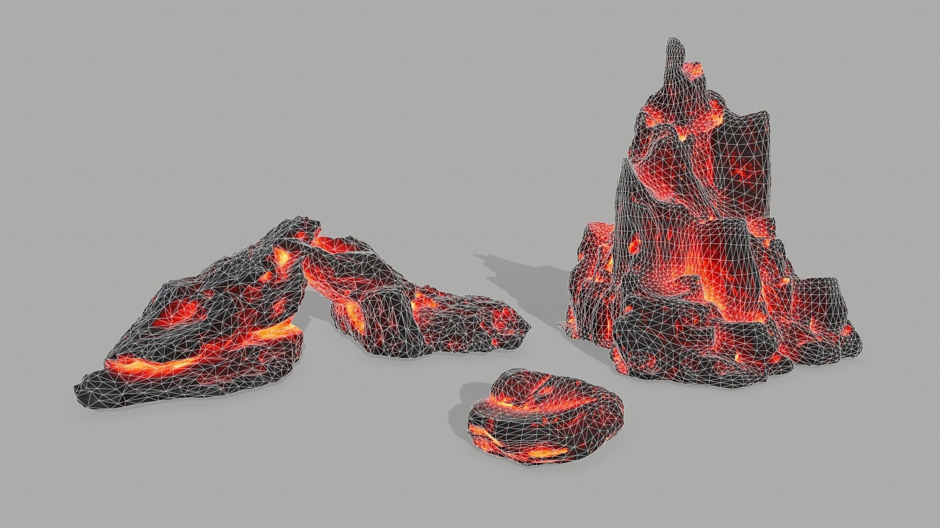 Rock set volcano Low-poly 3D model_1