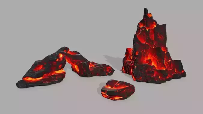 Rock set volcano Low-poly 3D model