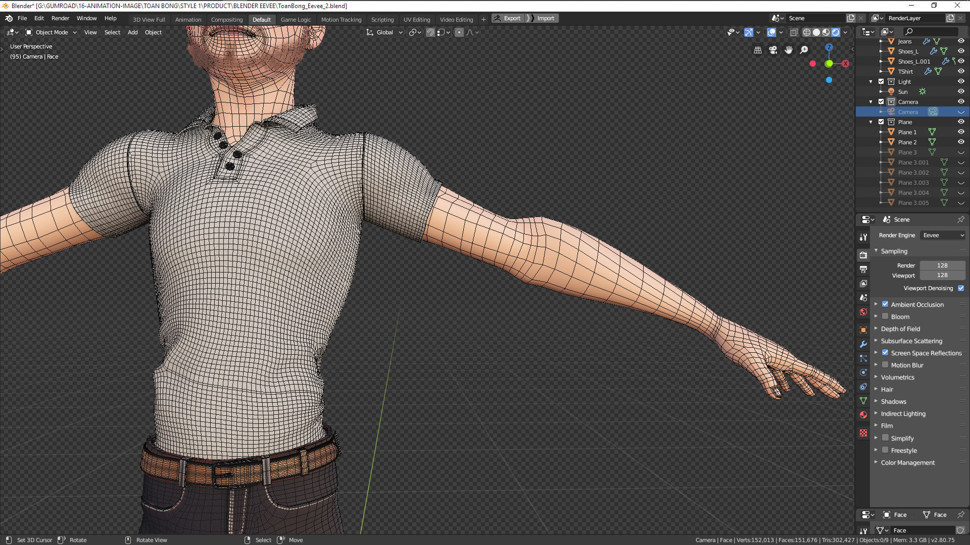 Stylized Character Man in Blender Cycles and Eevee 3D model_12