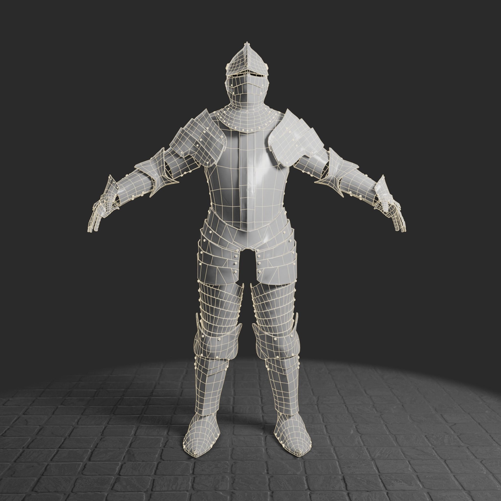 Medieval armor set 001 Low-poly 3D model_7