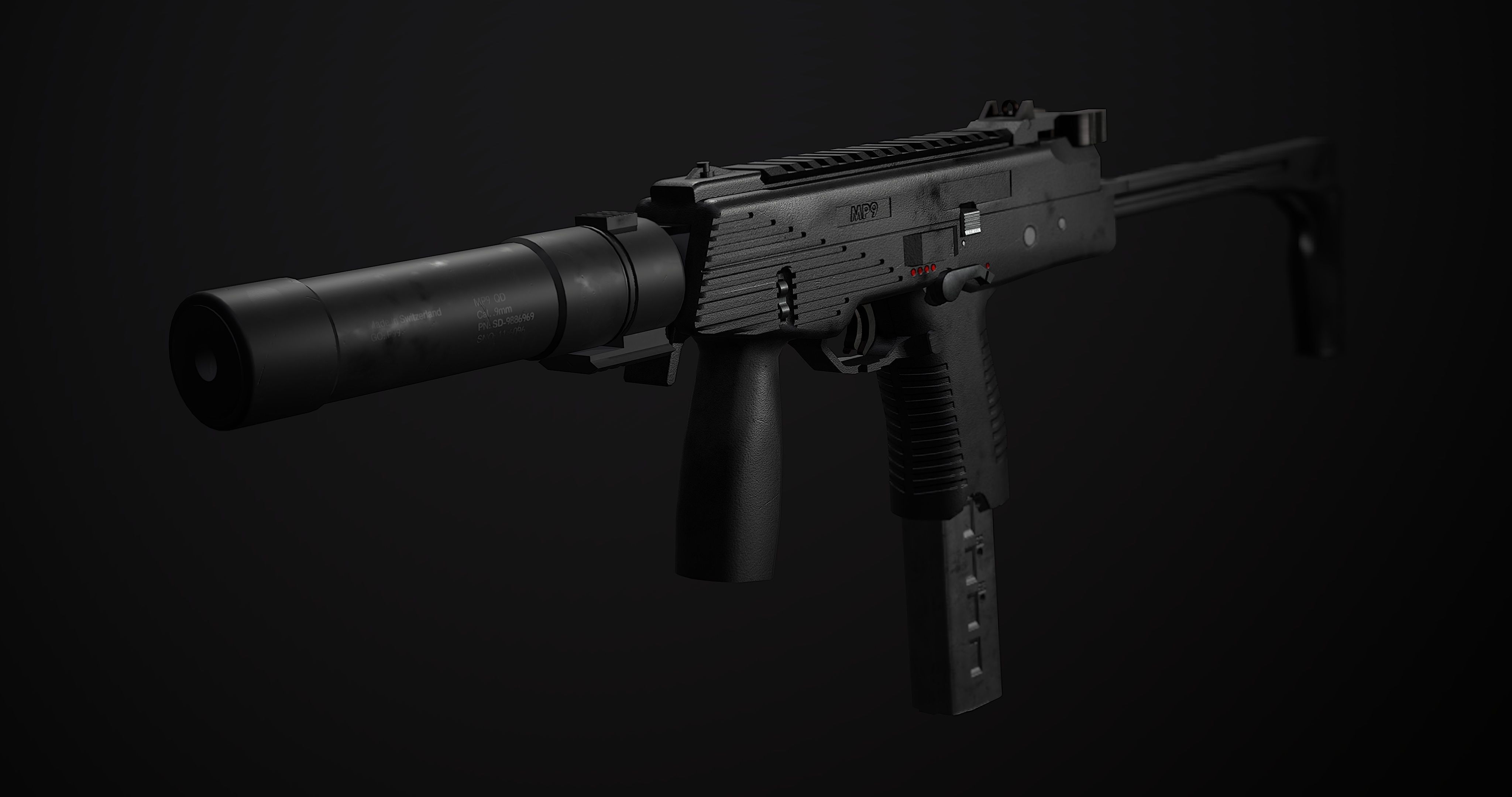 mp9 submachine pistol Low-poly 3D model_1