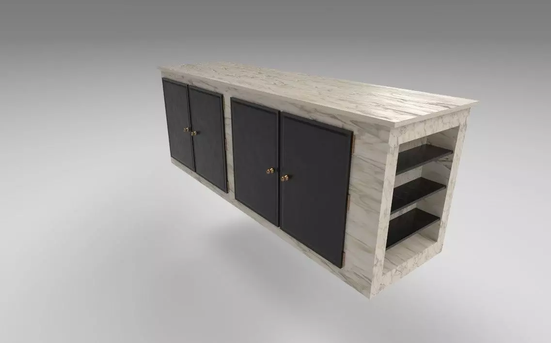 Marble Counter Island  Low-poly 3D model_0