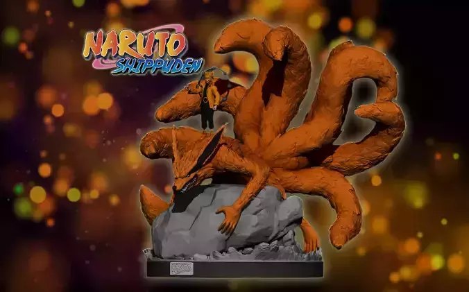 naruto and kurama - nine tailed fox - naruto 3d print statue 3D print model