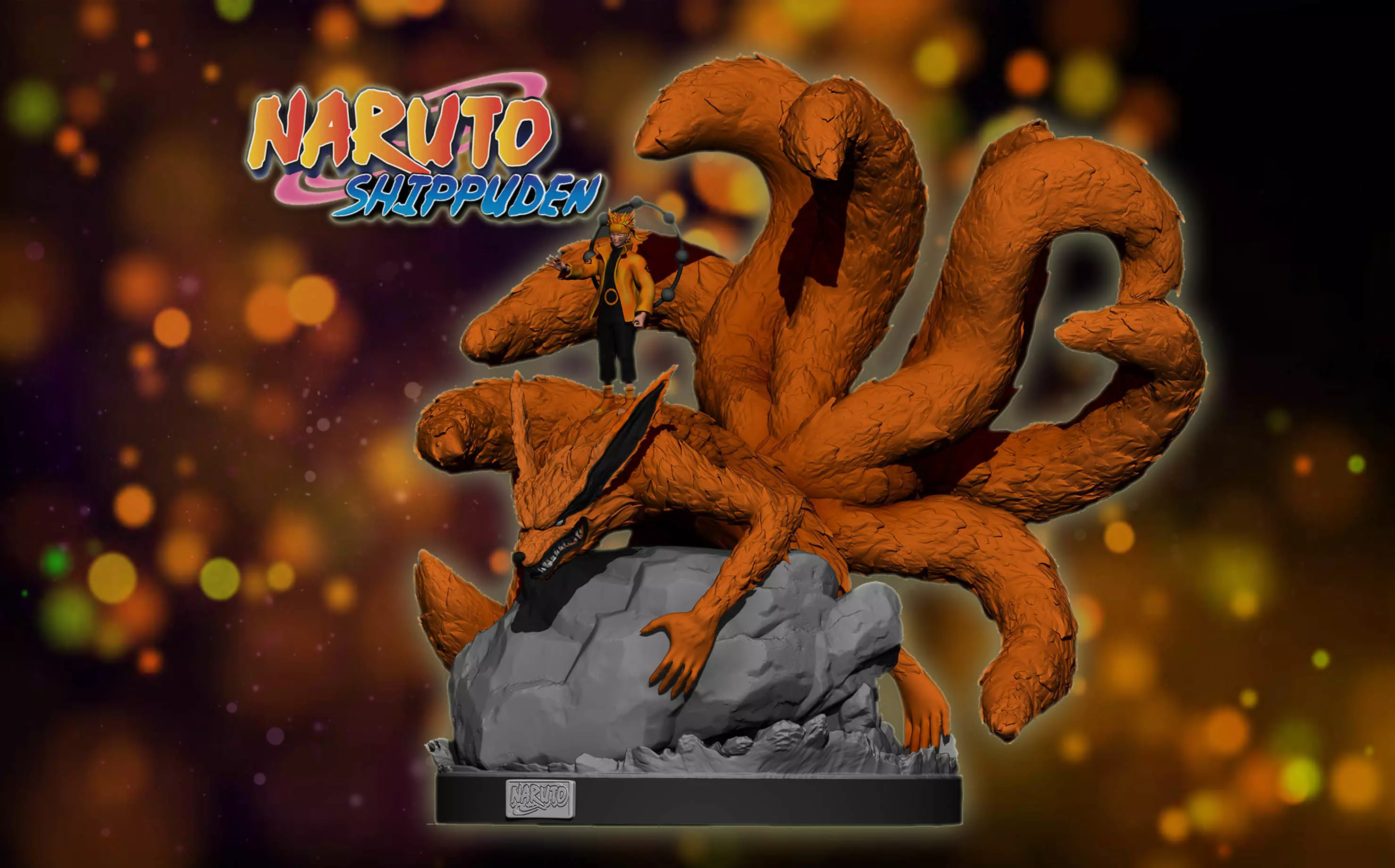 naruto and kurama - nine tailed fox - naruto 3d print statue 3D print model_0