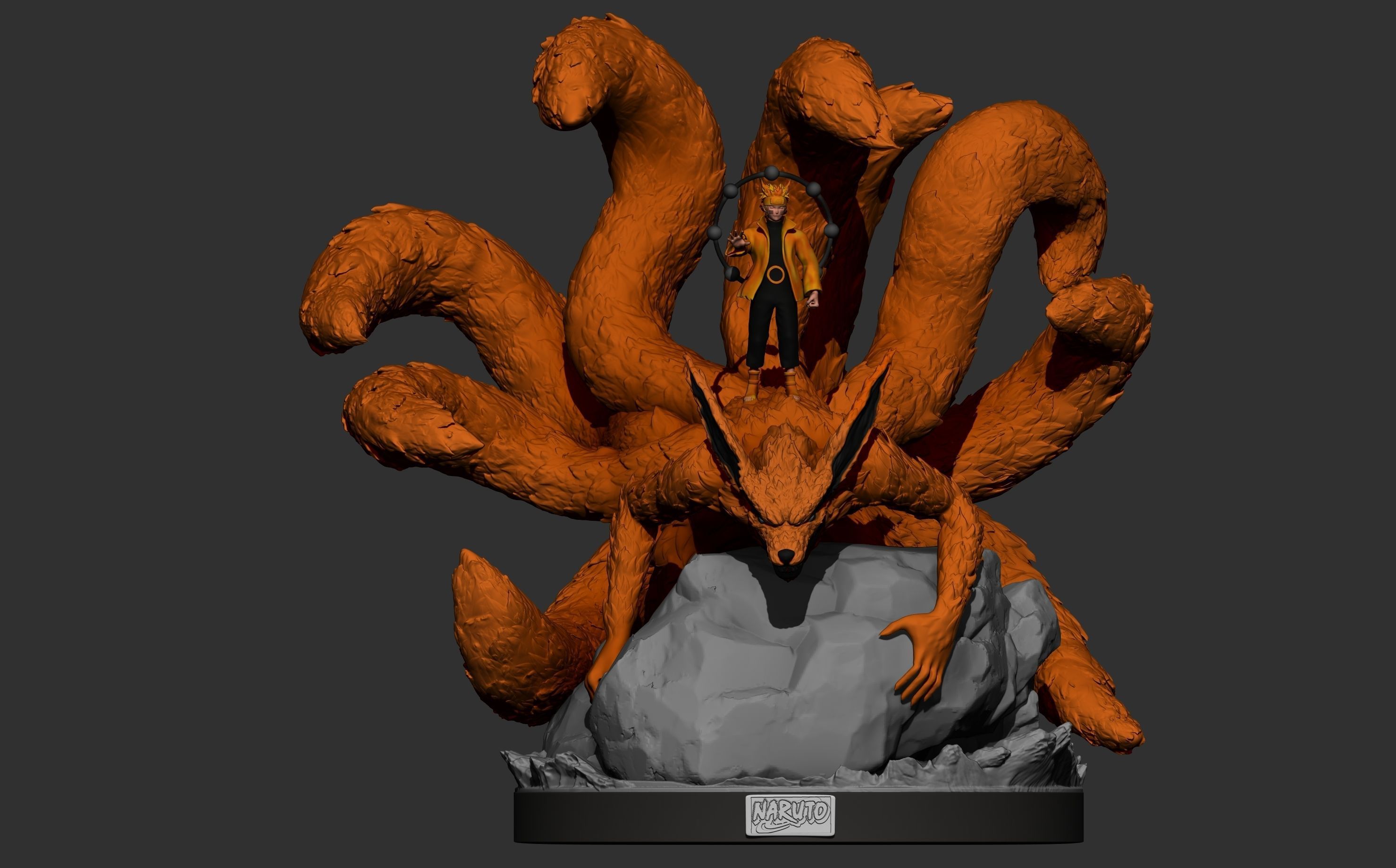 naruto and kurama - nine tailed fox - naruto 3d print statue 3D print model_4