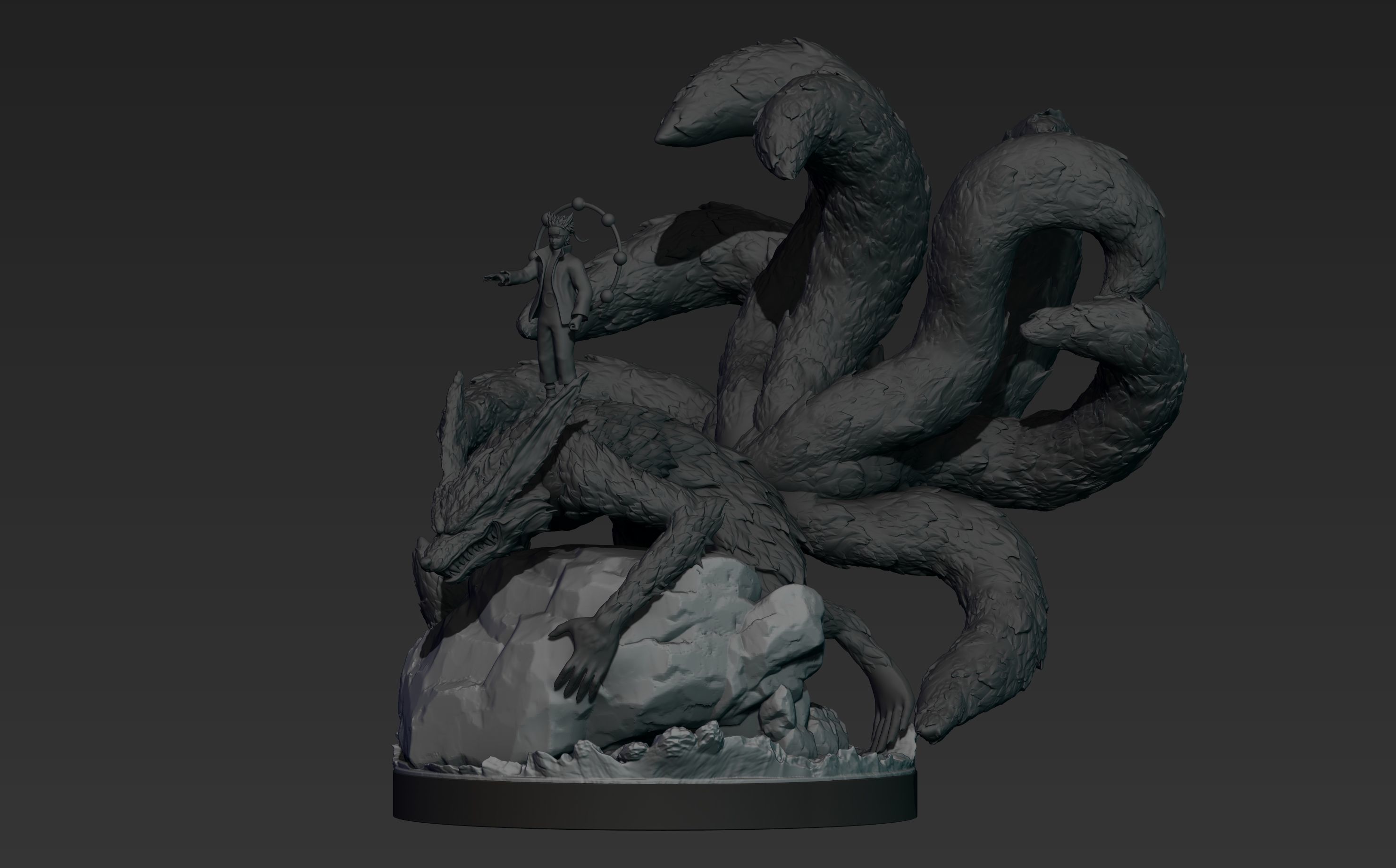 naruto and kurama - nine tailed fox - naruto 3d print statue 3D print model_10