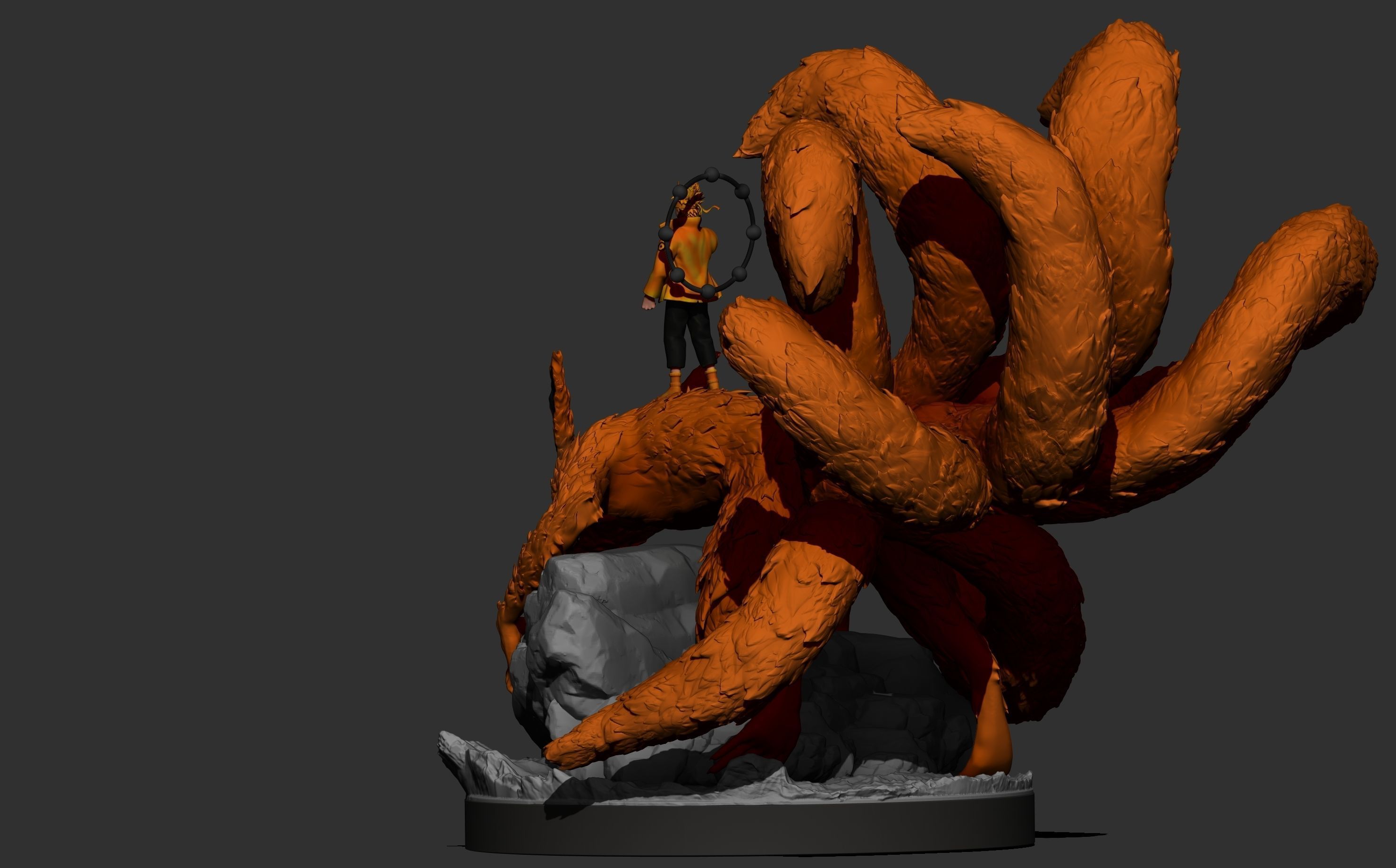 naruto and kurama - nine tailed fox - naruto 3d print statue 3D print model_5