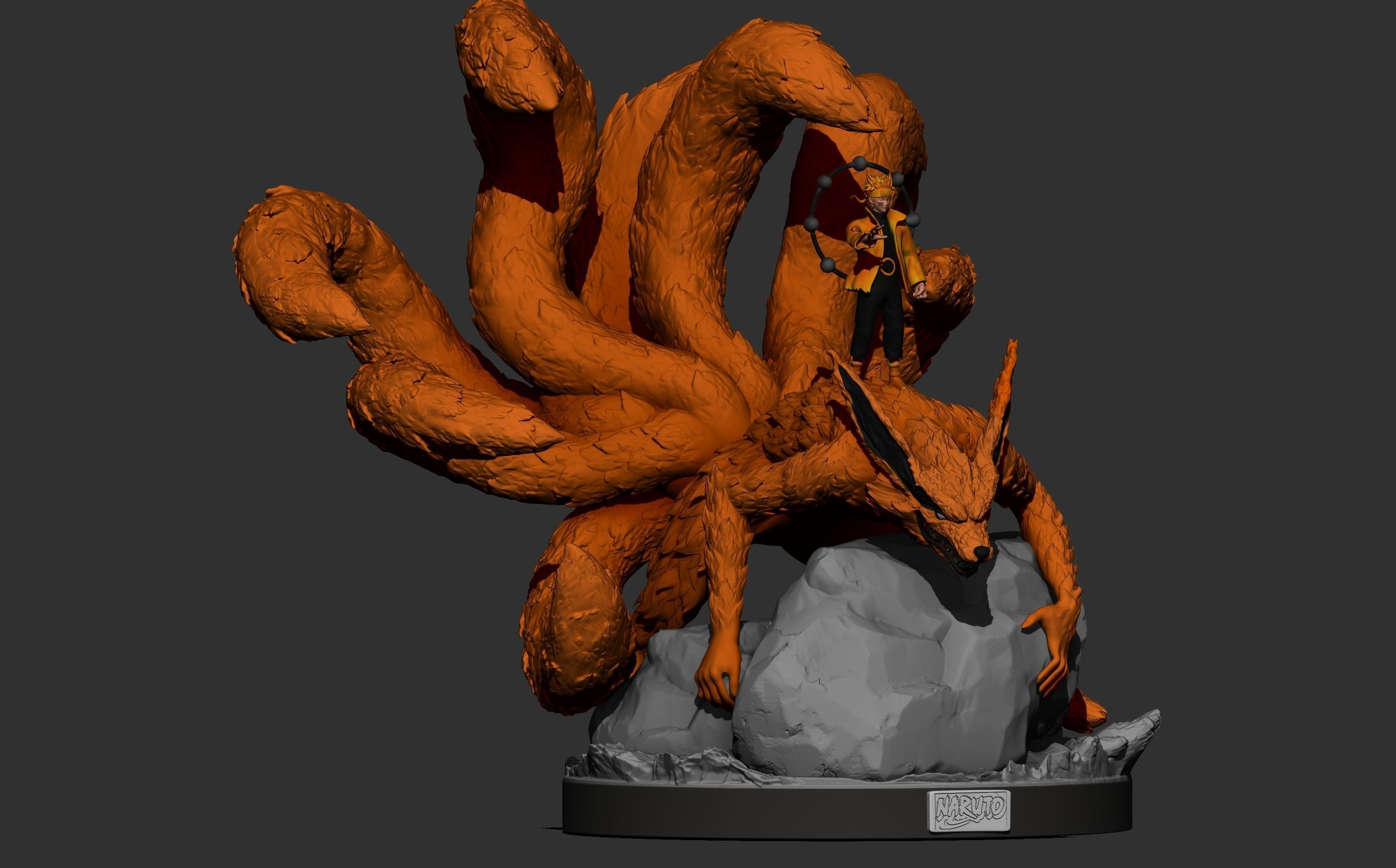naruto and kurama - nine tailed fox - naruto 3d print statue 3D print model_9