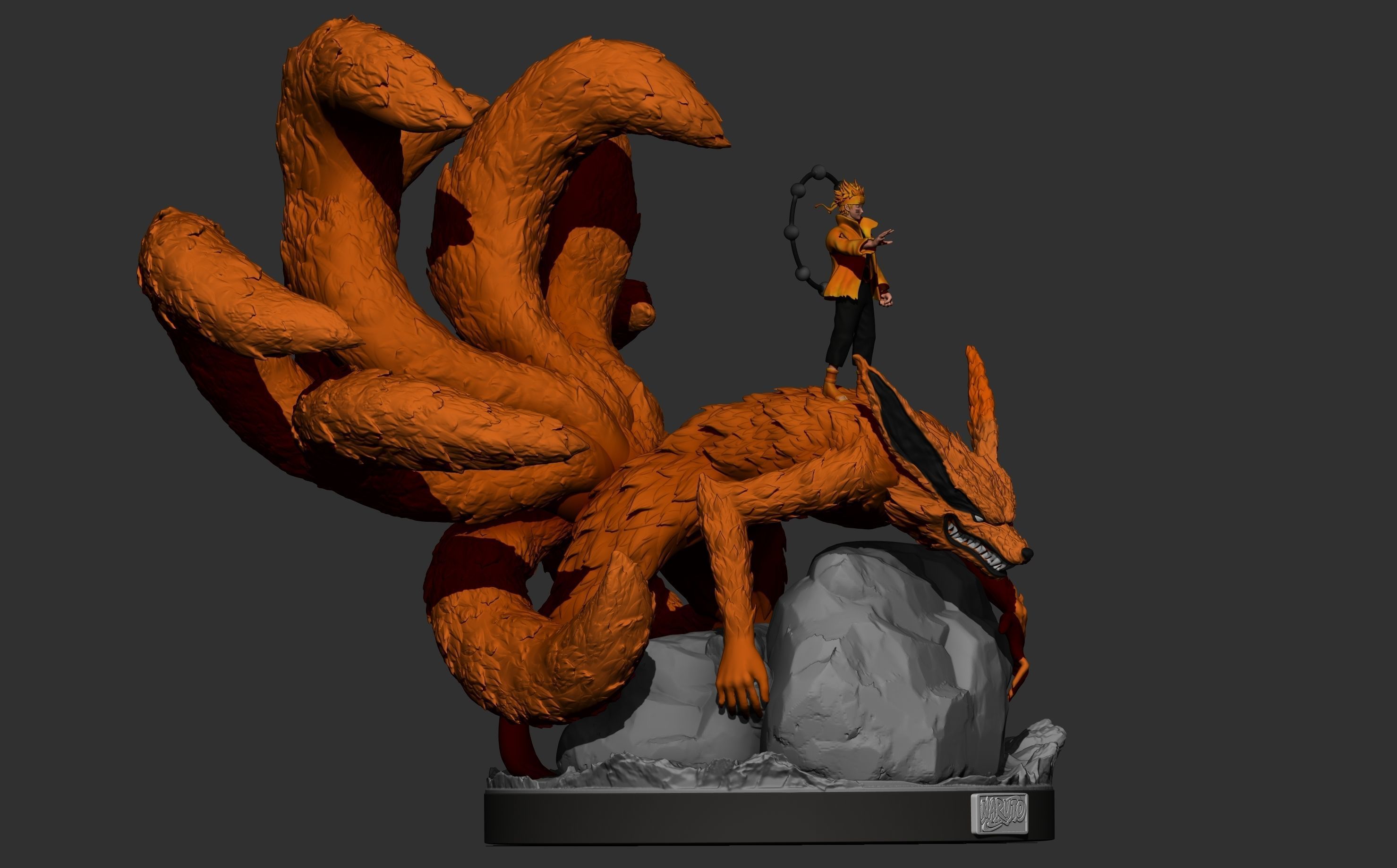naruto and kurama - nine tailed fox - naruto 3d print statue 3D print model_8