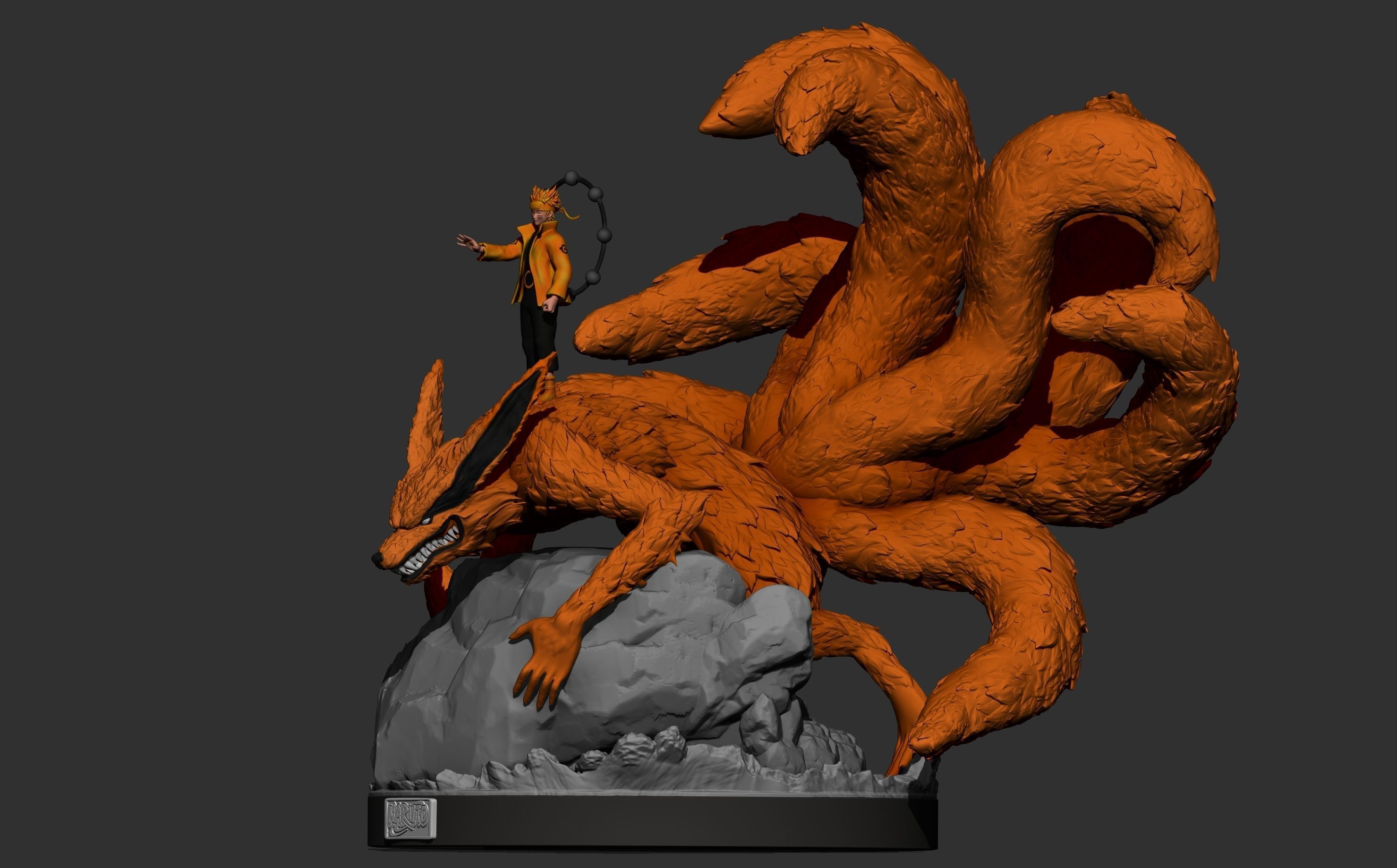 naruto and kurama - nine tailed fox - naruto 3d print statue 3D print model_2