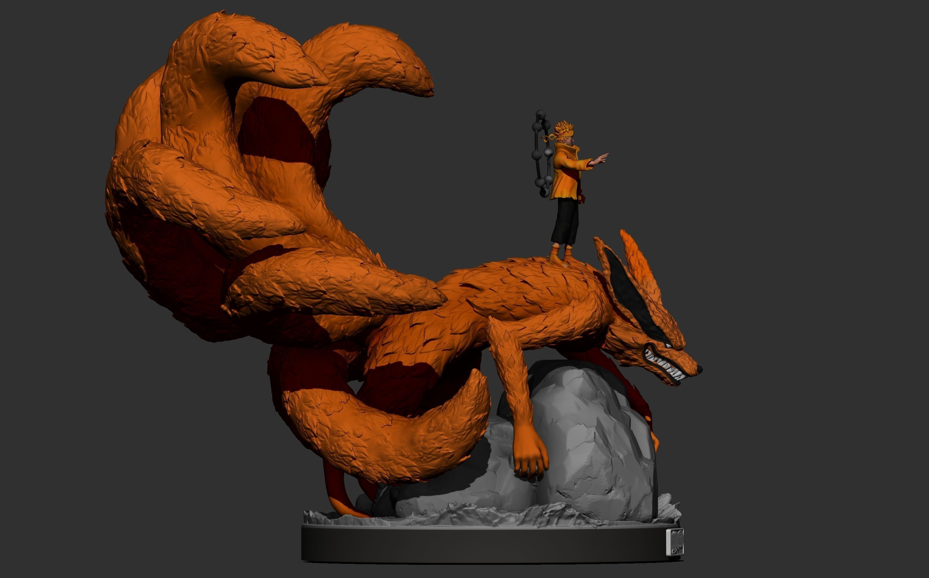 naruto and kurama - nine tailed fox - naruto 3d print statue 3D print model_7