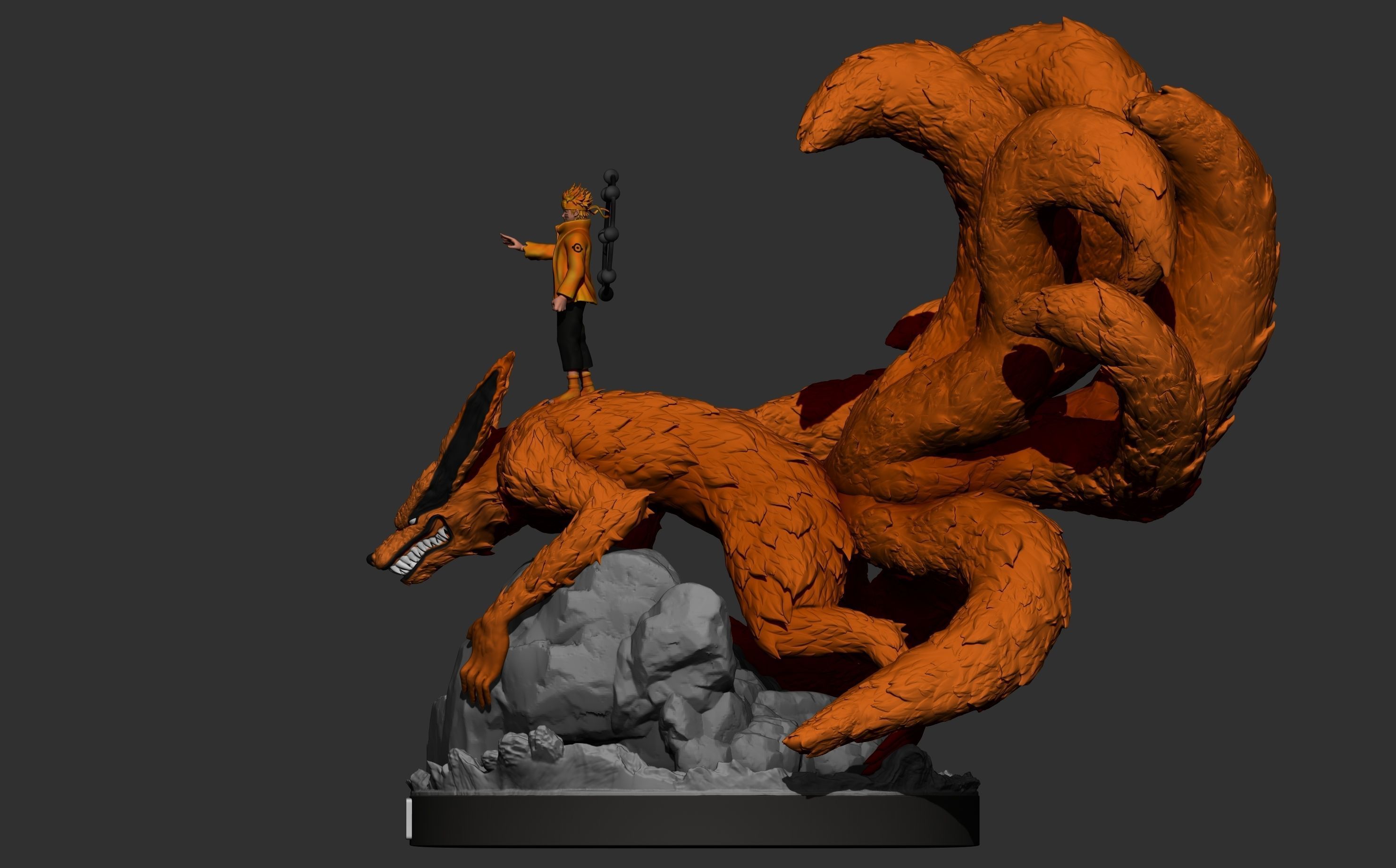 naruto and kurama - nine tailed fox - naruto 3d print statue 3D print model_3